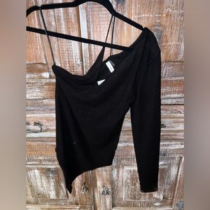 Black Long Sleeve One Shoulder Top